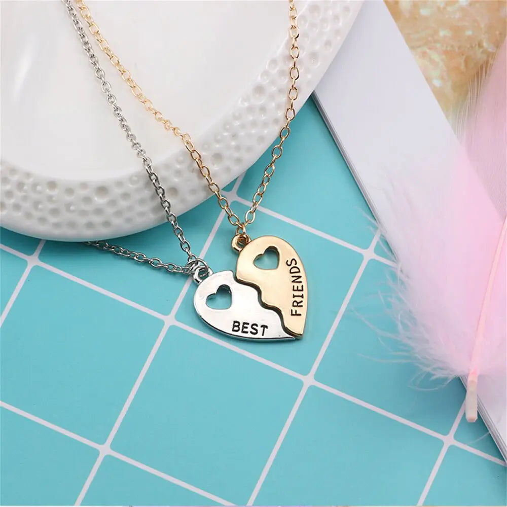 2 Pcs/Set Heart Necklace Best Friends Necklaces For Women Choker Necklace Friendship Pendant Splicing Enamel Necklaces Women Men